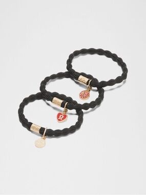 lululemon athletica Black Elastic Hair Tie Set with Gold Charms (3-Pack)